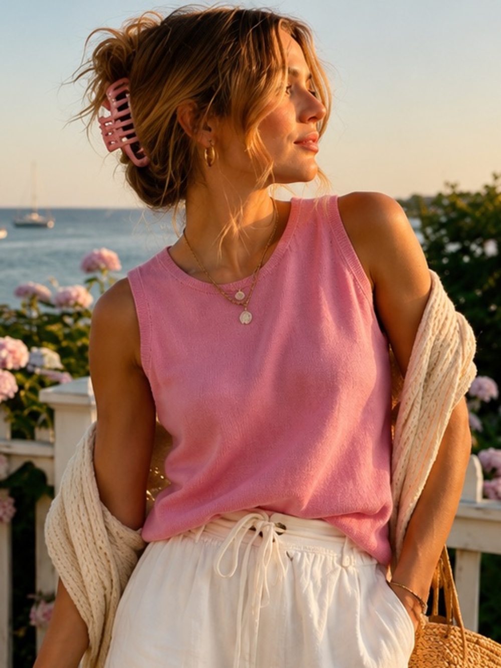 Vintage Lilly Pulitzer Pink Cotton Knit Tank Top M Cottagecore Coquette Coastal